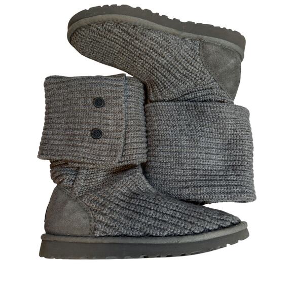 UGG Australia Boots Cardy Classic Knit Tall Gray Cozy Sweater Sz 7 Boho Peasant - Picture 1 of 9